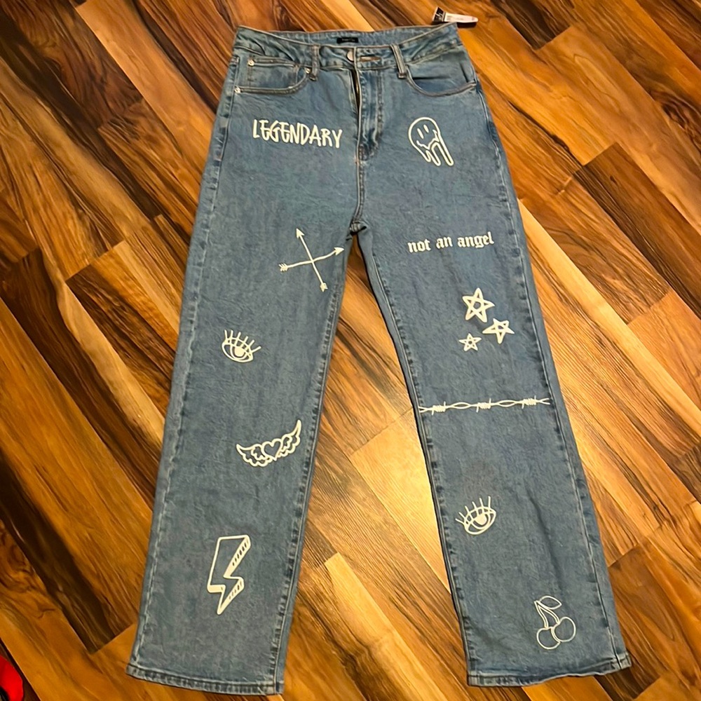 Light Blue Painted Denim Jeans